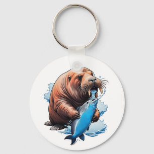 Walrus Fishing in the Sea Nyckelring