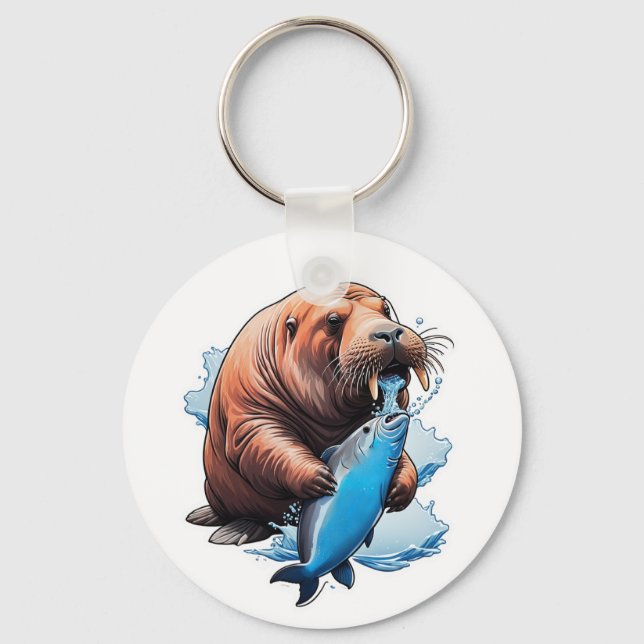 Walrus Fishing in the Sea Nyckelring (Framsida)