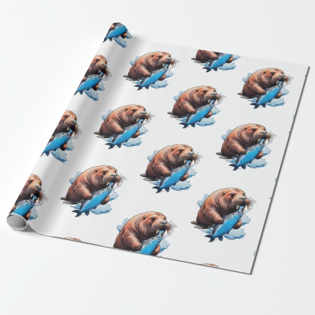 Walrus Fishing in the Sea Presentpapper (Utrullad)