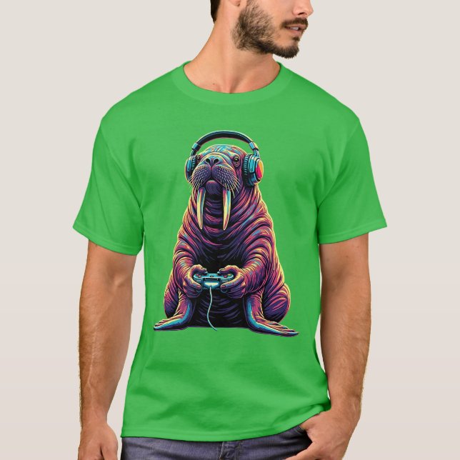 Walrus Gaming Animal Video Games Funny Walrus Prem T Shirt (Framsida)