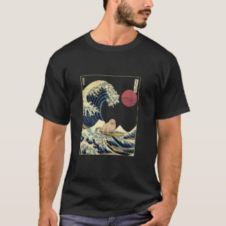 Walrus Japanese Kanagawa Wave Funny Surf Animal  T Shirt