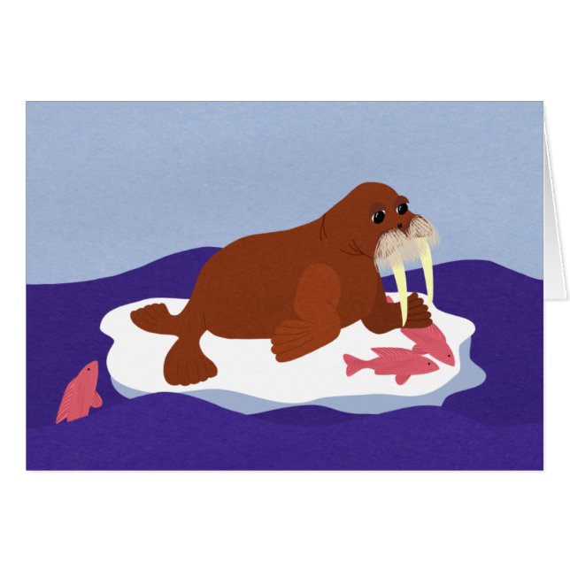 Walrus på Iceberg med Fish Hälsningskort (Framsidan Horizontal)