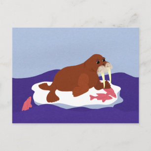 Walrus på Iceberg med Fish Vykort