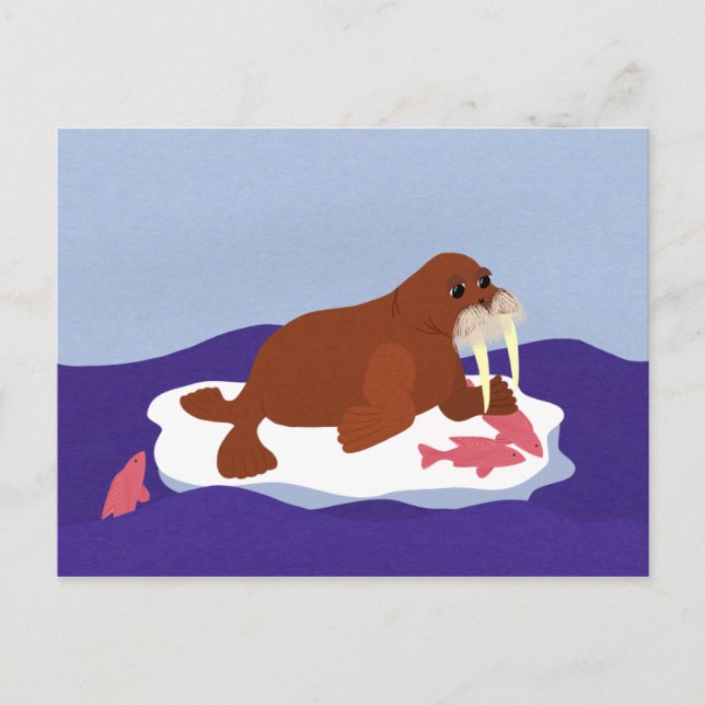 Walrus på Iceberg med Fish Vykort (Framsida)