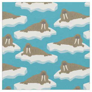 Walrus på Icebergs Patterned Turcos Blue Tyg