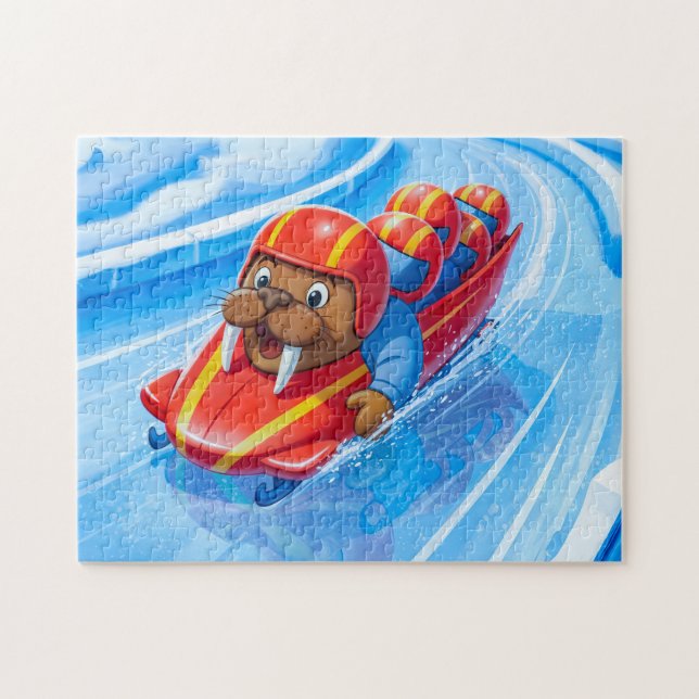 Walrus Racing Down the Track in a Fast Bobsleigh R Pussel (Horisontell)