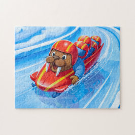 Walrus Racing Down the Track in a Fast Bobsleigh R Pussel