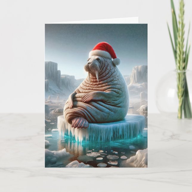 Walrus Wearing a Santa Hat Helgkort (Framsida)