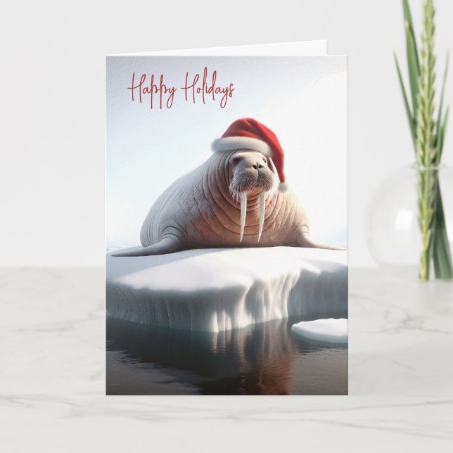 Walrus Wearing a Santa Hat Helgkort (Framsida)