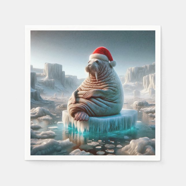 Walrus Wearing a Santa Hat Pappersservett (Framsidan)