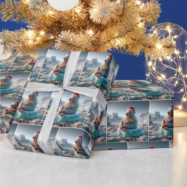 Walrus Wearing a Santa Hat Presentpapper (Helgdagar)