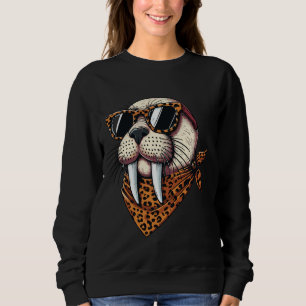 Walrus Wearing Leopard Scarf Animal Wearing Sungla T Shirt