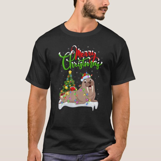 Walrus  Xmas Decorations Santa Walrus Christmas T Shirt (Framsida)