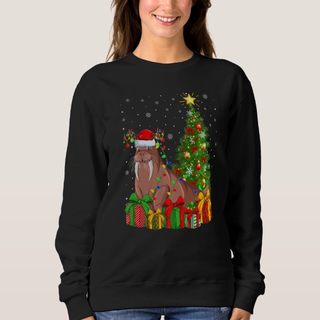 Walrus  Xmas Holiday Santa Walrus Christmas Tree T Shirt (Framsida)