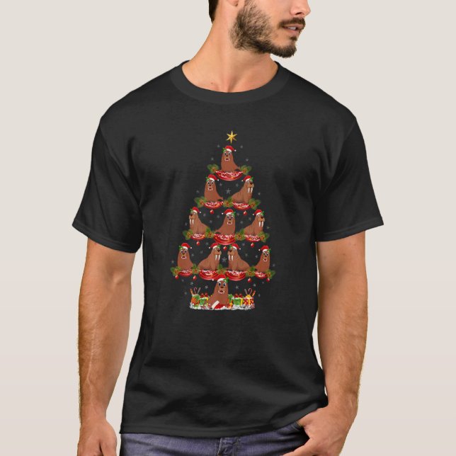 Walrus  Xmas Holiday Santa Walrus Christmas Tree T Shirt (Framsida)