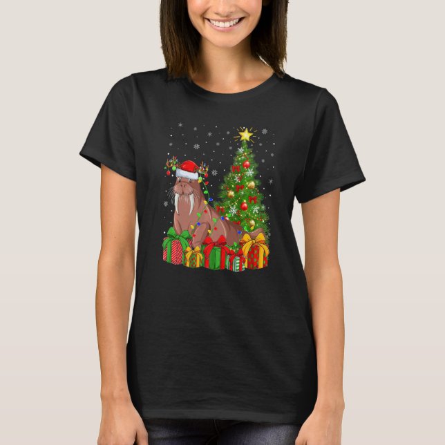 Walrus  Xmas Holiday Santa Walrus Christmas Tree T Shirt (Framsida)