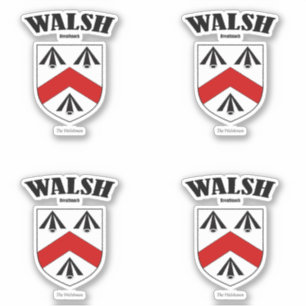 Walsh Vapensköld Irish Translation & Meaning (x4) Klistermärken