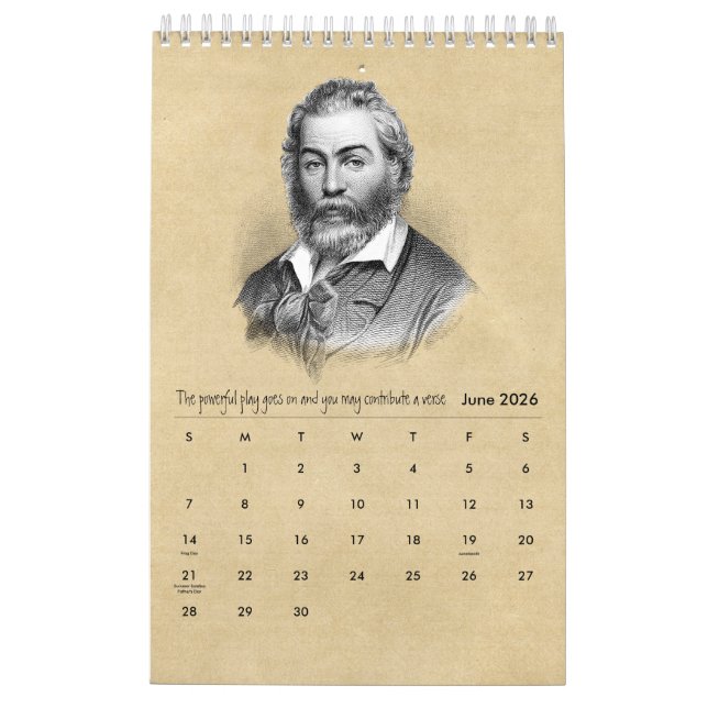 Walt Whitman Porträtt och Poetry Kalender (Jun 2026)