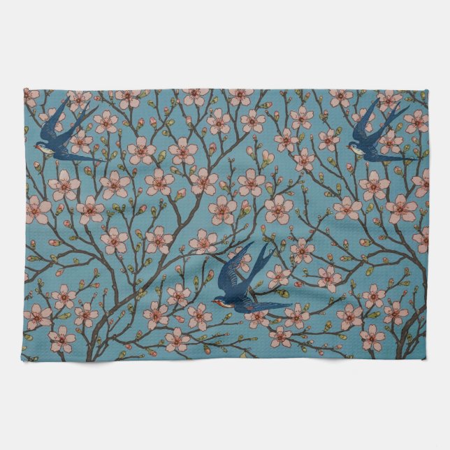 Walter Crane Almond Blommar & Svälj Kökshandduk (Horisontell)