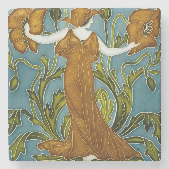 Walter Crane Art Nouveau Orange Vallmojungfrun Stenunderlägg (Framsidan)
