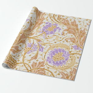 Walter Crane Arts and Crafts Lila Blommig Konst Presentpapper