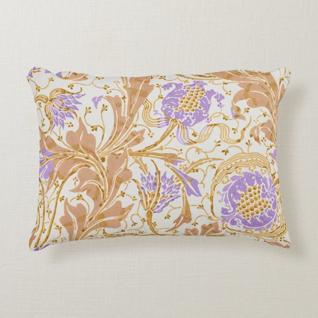 Walter Crane Arts and Crafts Lila Blommig Konst Prydnadskudde (Framsidan)