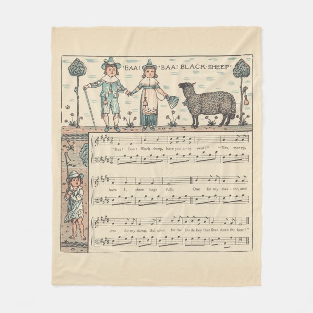 Walter Crane Baa Baa Svarta Får Vaggvisa Rim Fleecefilt (Framsidan)