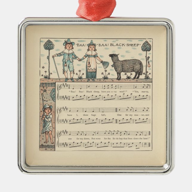 Walter Crane Baa Baa Svarta Får Värnurim Julgransprydnad Metall (Framsidan)