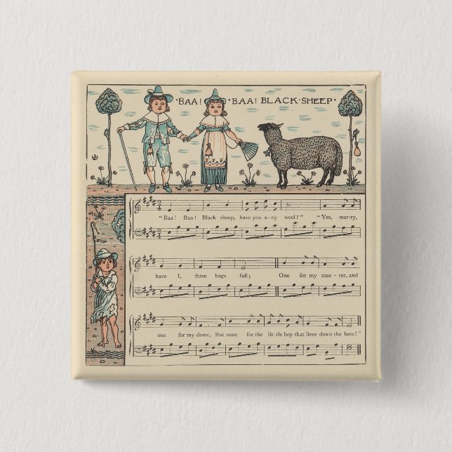 Walter Crane Baa Baa Svarta Får Värnurim Knapp (Framsida)
