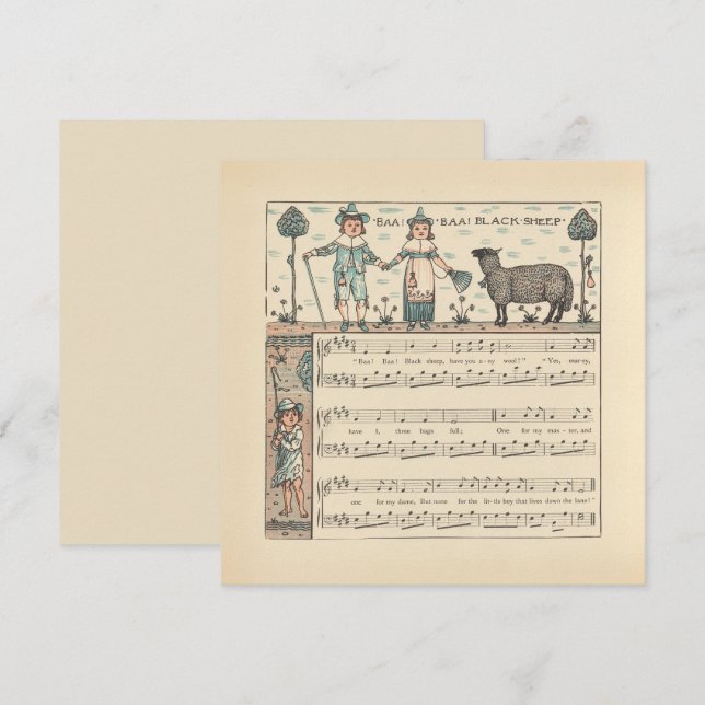 Walter Crane Baa Baa Svarta Får Värnurim Kort (Fram/baksida)
