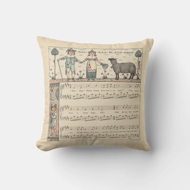Walter Crane Baa Baa Svarta Får Värnurim Kudde (Framsida)
