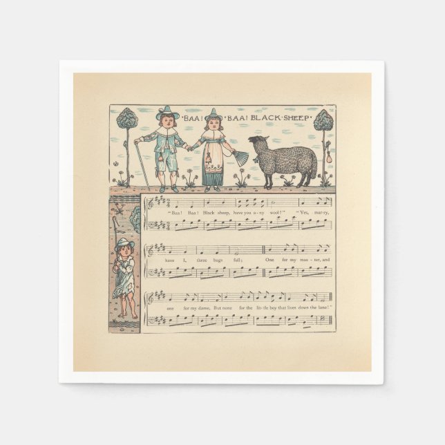 Walter Crane Baa Baa Svarta Får Värnurim Pappersservett (Framsidan)