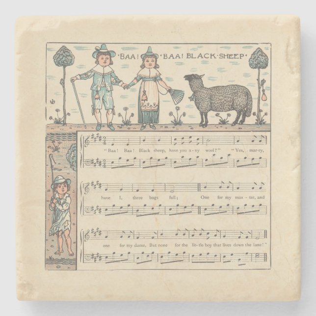 Walter Crane Baa Baa Svarta Får Värnurim Stenunderlägg (Framsidan)