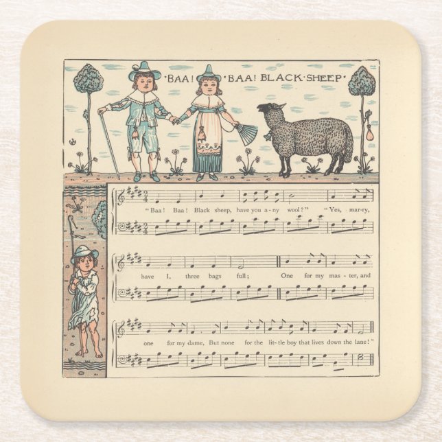 Walter Crane Baa Baa Svarta Får Värnurim Underlägg Papper Kvadrat (Framsidan)