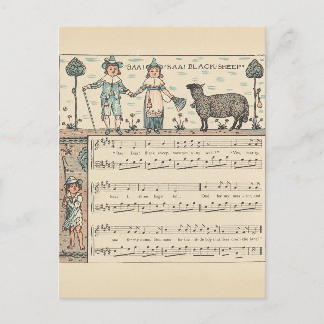 Walter Crane Baa Baa Svarta Får Värnurim Vykort (Framsida)