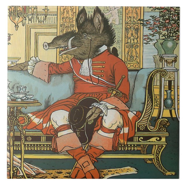 Walter Crane Beauty & Beast c1885 Repro Beast Tile Kakelplatta (Framsidan)