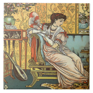 Walter Crane Beauty & Beast Repro Beauty Tile Kakelplatta