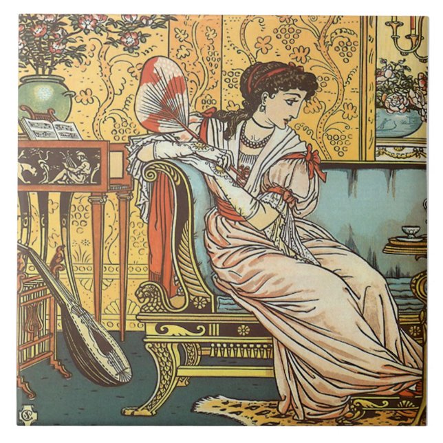 Walter Crane Beauty & Beast Repro Beauty Tile Kakelplatta (Framsidan)