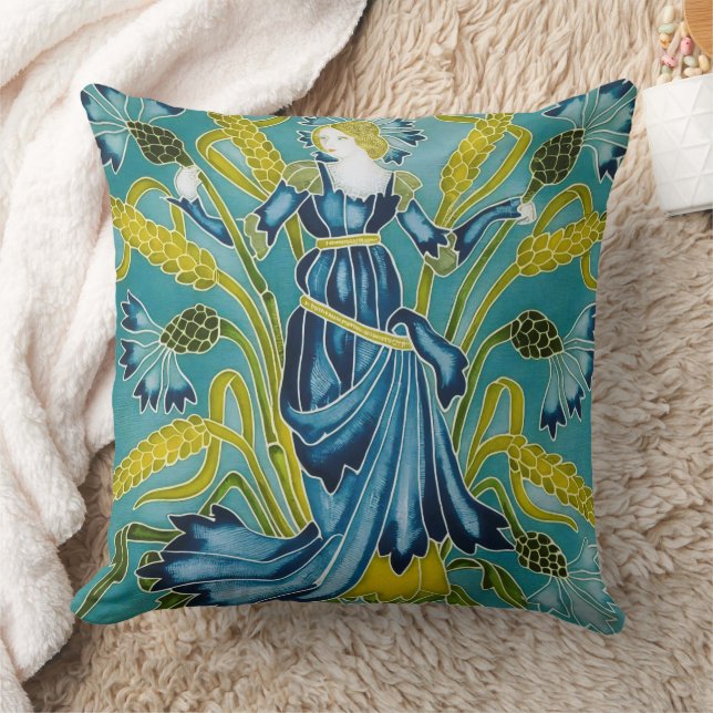 Walter Crane Blå Kornblomma Arts and Crafts Kudde (Filt)