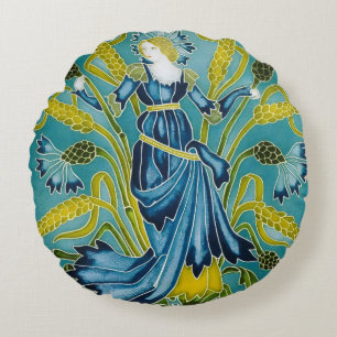 Walter Crane Blå Kornblomma Arts and Crafts Rund Kudde
