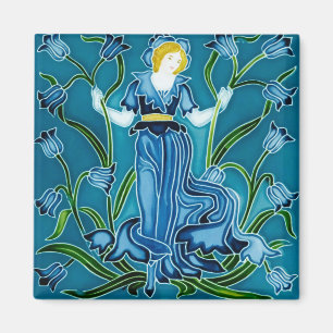 Walter Crane Blåklocka Art Nouveau Blomma Jungfru Magnet