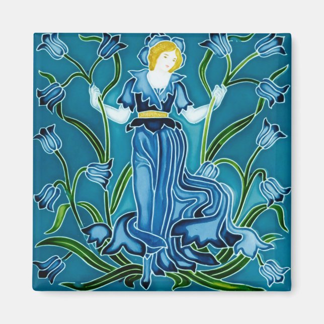 Walter Crane Blåklocka Art Nouveau Blomma Jungfru Magnet (Framsidan)
