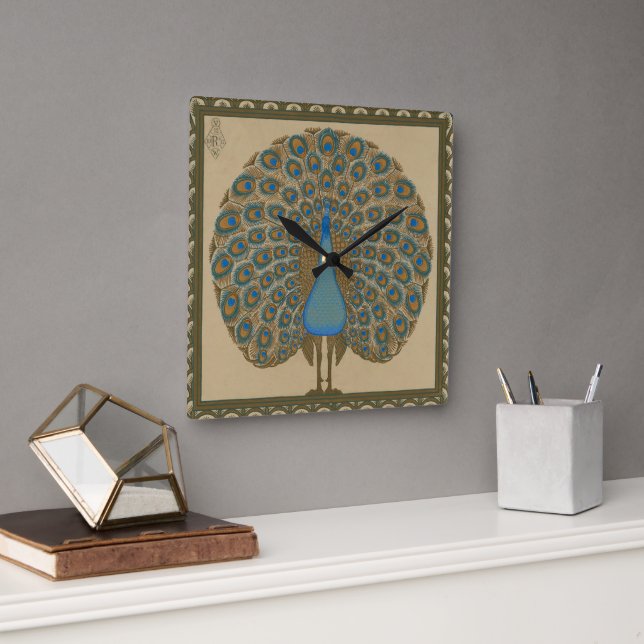 Walter Crane Blue Peacock med utspridningen svan Fyrkantig Klocka (Kontor)