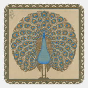 Walter Crane Blue Peacock med utspridningen svan Fyrkantigt Klistermärke