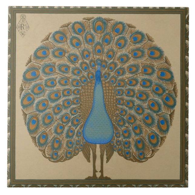 Walter Crane Blue Peacock med utspridningen svan Kakelplatta (Framsidan)