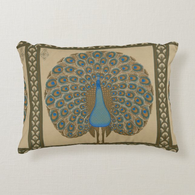 Walter Crane Blue Peacock med utspridningen svan Prydnadskudde (Framsidan)