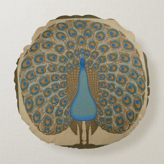 Walter Crane Blue Peacock med utspridningen svan Rund Kudde (Framsidan)