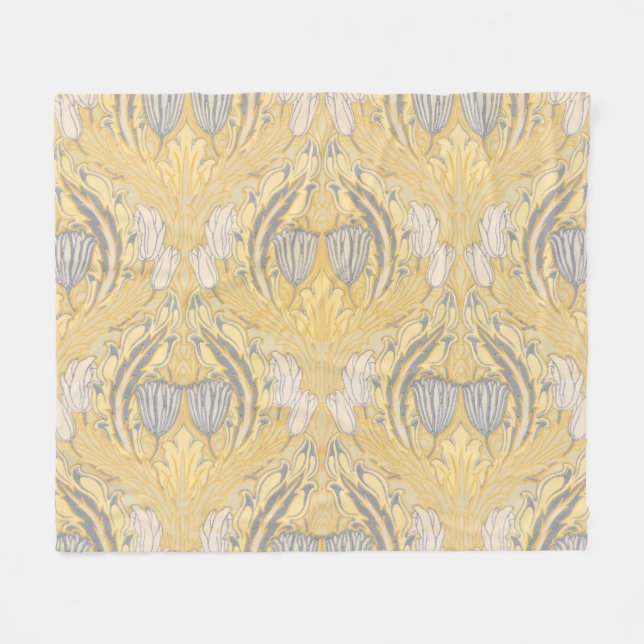 Walter Crane Blue White Tulips & Acanthus Fleecefilt (Framsidan (Horisontell))