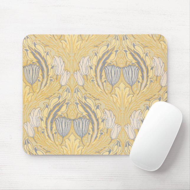 Walter Crane Blue White Tulips & Acanthus Musmatta (Med mus)