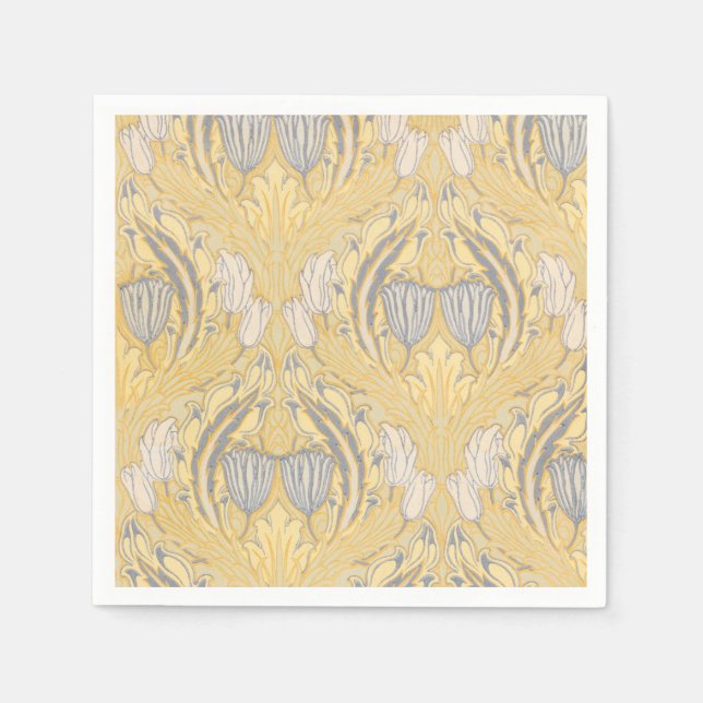 Walter Crane Blue White Tulips & Acanthus Pappersservett (Framsidan)